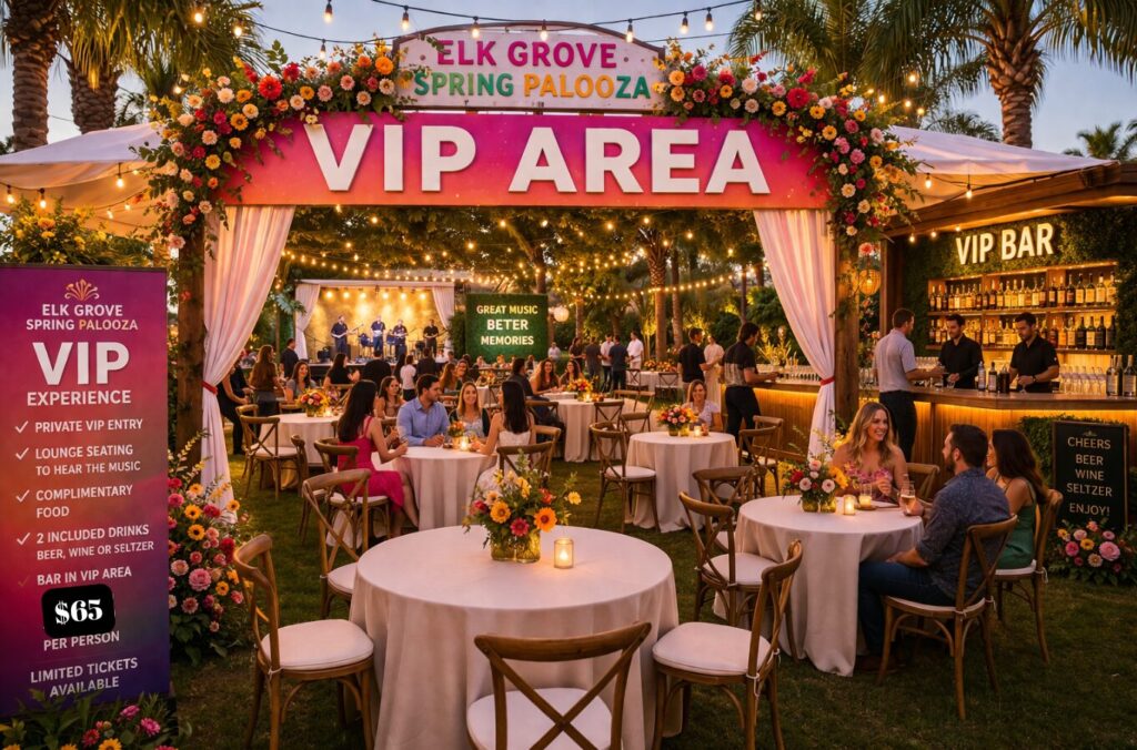 A graphic showing the VIP tent where guests will be able to sit and watch the main stage and enjoy a nice seating area with food and drink